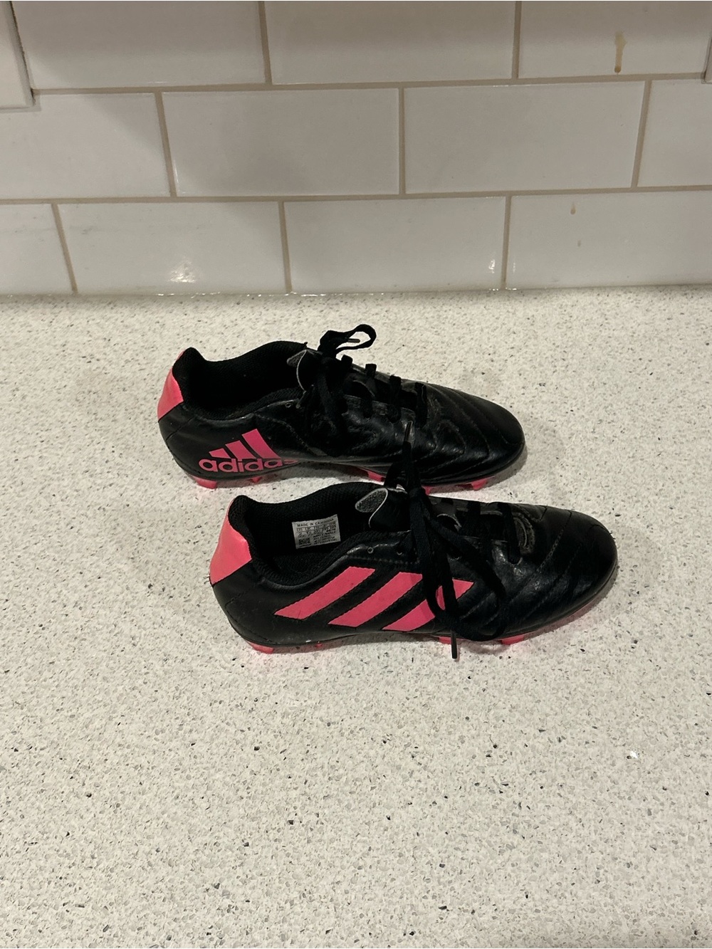 Girls Adidas Black and Pink Soccer Cleats, Size 2